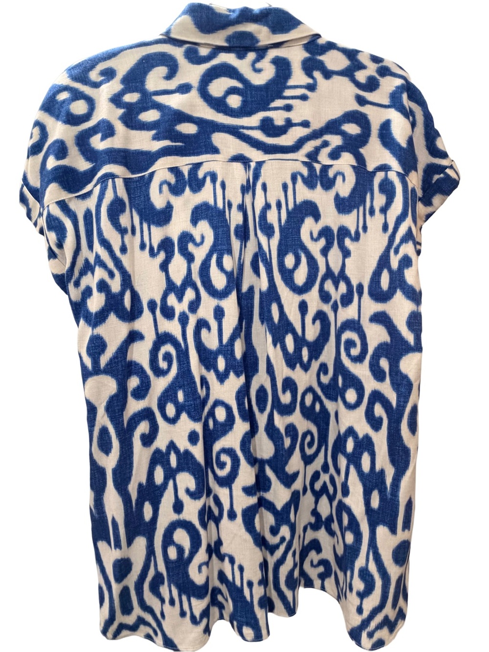 Rose & Olive Blue White Ikat Short Sleeve Blouse L - Picture 3 of 11
